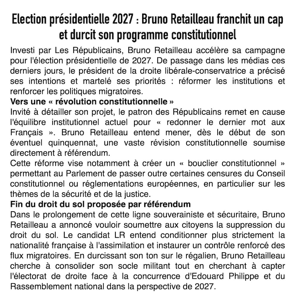Présidentielle 2027 : Bruno Retailleau veut imposer un « bouclier constitutionnel » pour durcir l'immigration