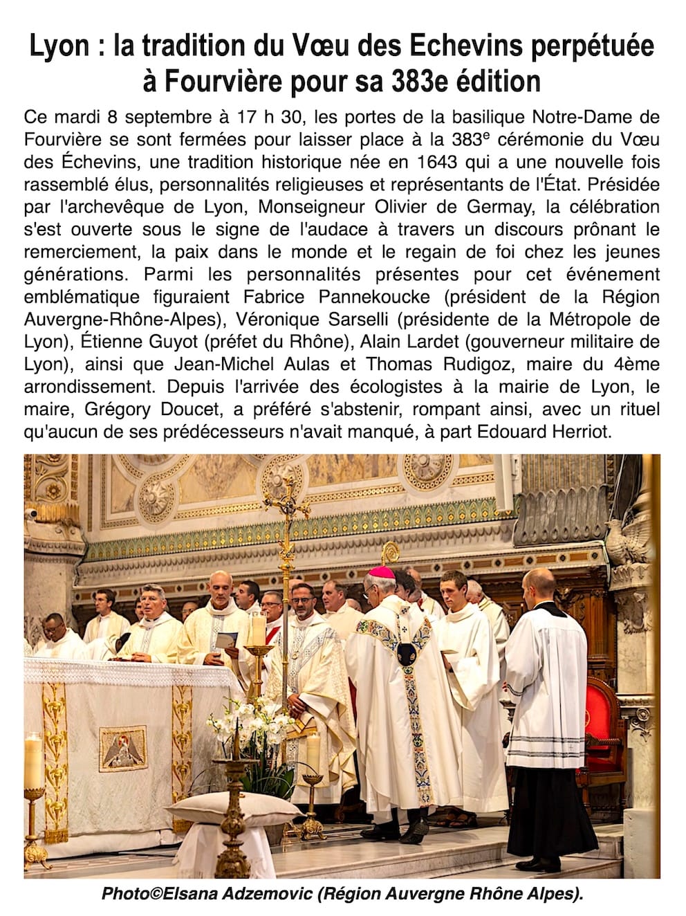 383ᵉ Vœu des Échevins : Lyon perpétue sa mémoire entre foi, tradition et politique