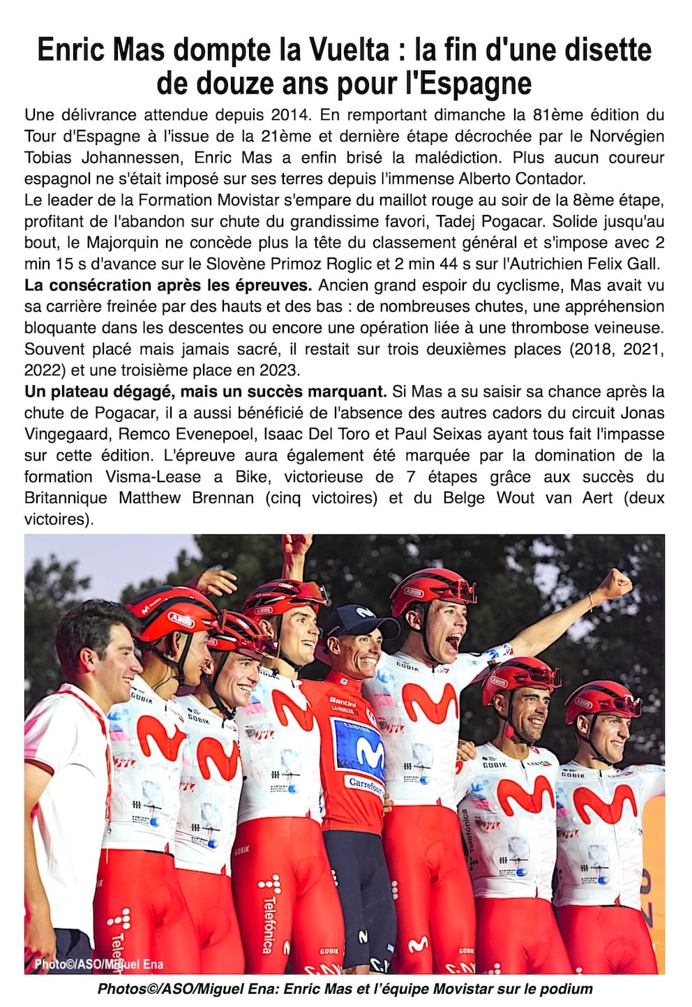 L’Espagnol Enric Mas a décroché, à 31 ans, son premier Tour d’Espagne