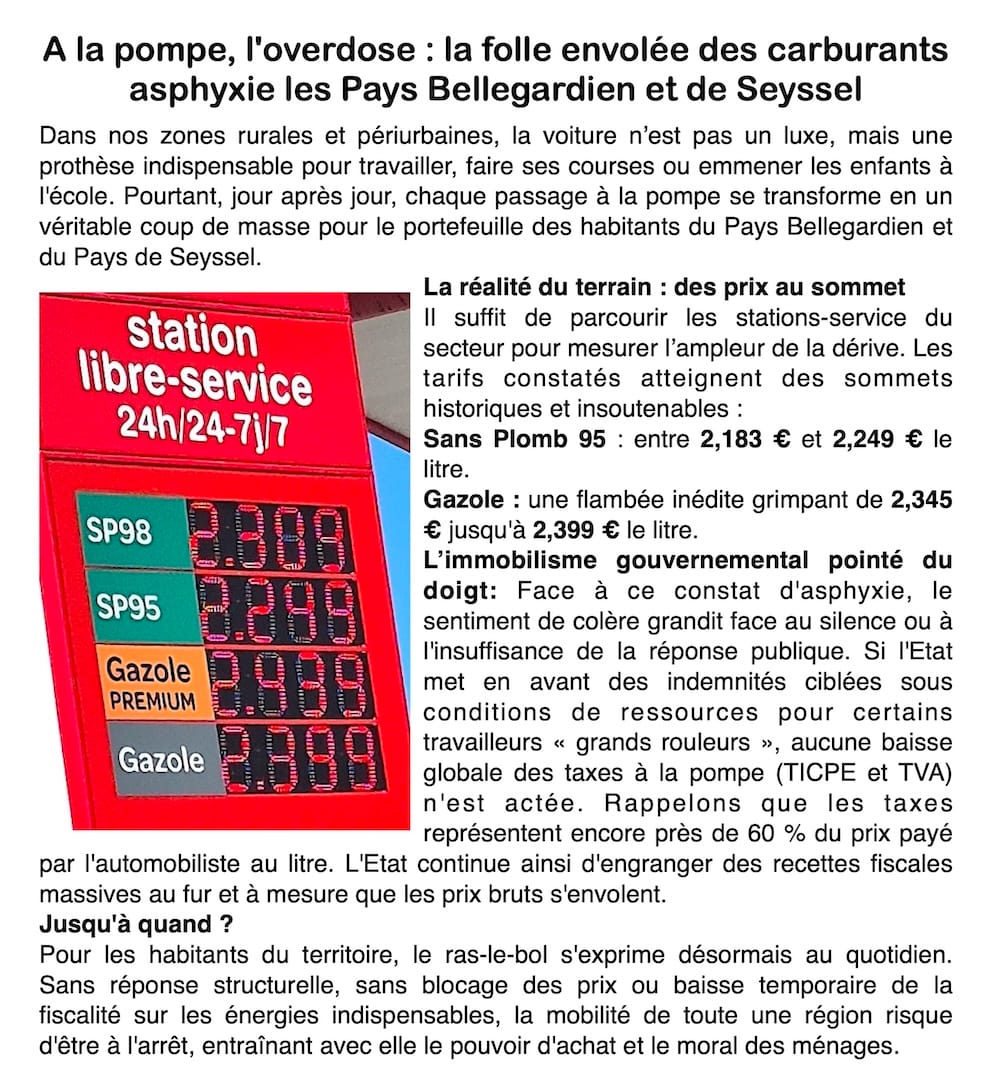 Carburants dans l'Ain et la Haute-Savoie : le pouvoir d'achat dans le rouge