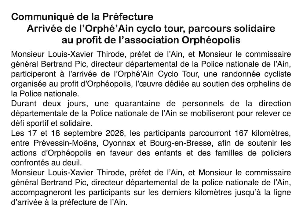 167 kilomètres en 2 jours pour soutenir les orphelins de la police dans l'Ain