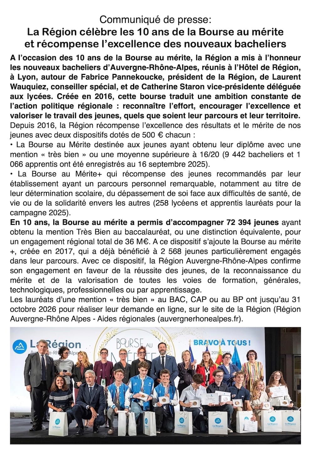 L'effort et l'excellence célébrés à Lyon pour la 10ᵉ promotion de la Bourse au mérite.