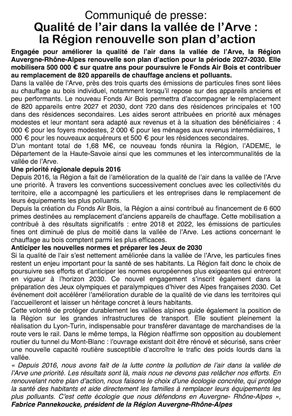 La Région investit 500 000 € pour assainir l'air de la vallée de l'Arve