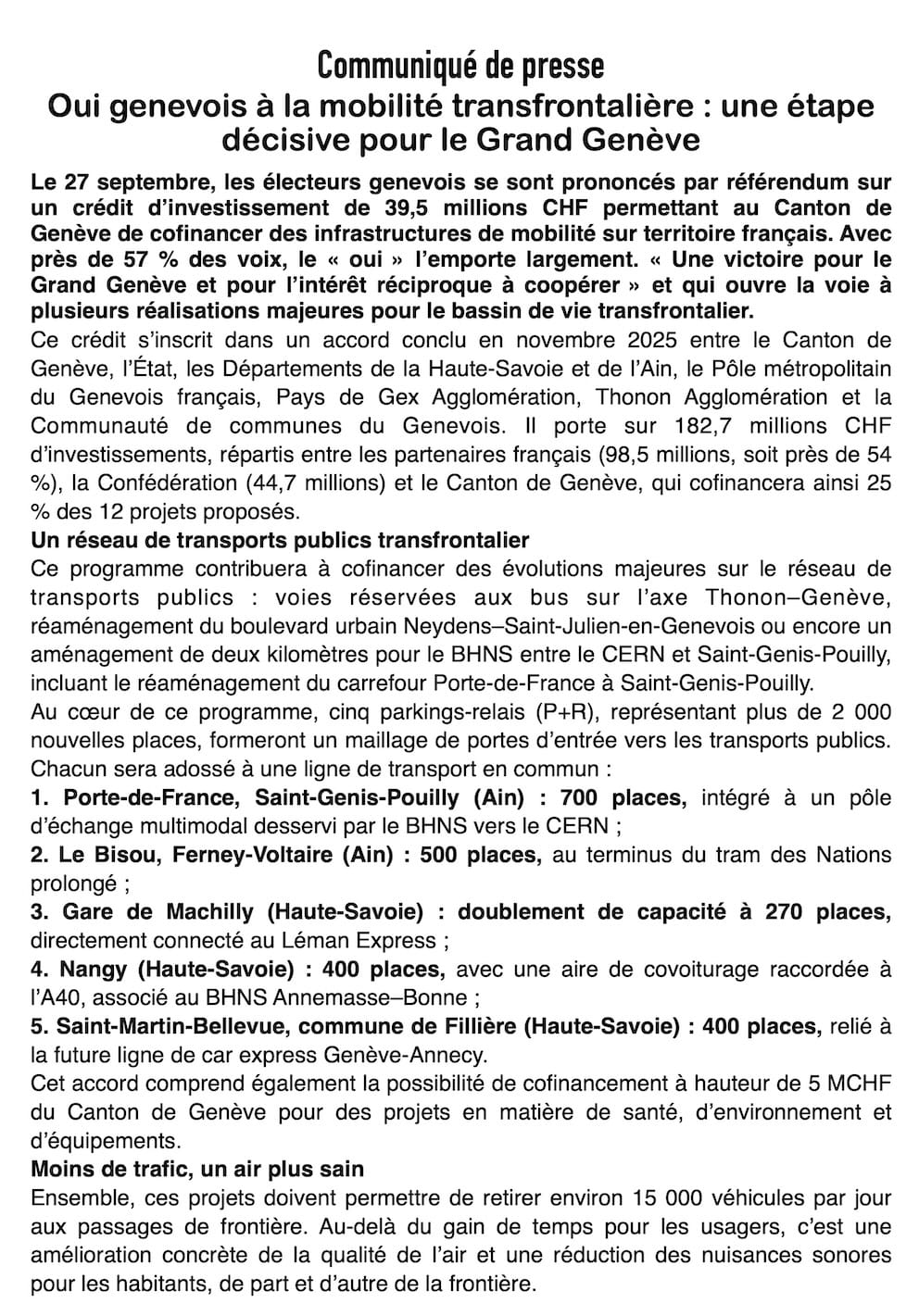 Projet transfrontalier : Genève et la France accélèrent ensemble