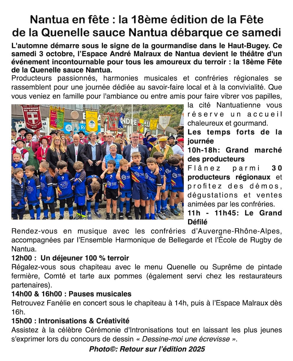 Nantua en fête : la 18e édition de la Fête de la Quenelle sauce Nantua débarque ce samedi !