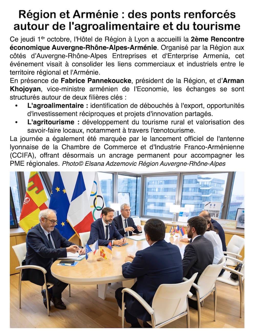 Économie : Auvergne-Rhône-Alpes scelle son alliance avec l'Arménie