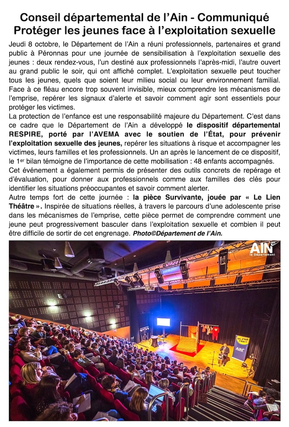 Protéger les jeunes face à l'exploitation sexuelle : le Département de l'Ain dresse le bilan du dispositif RESPIRE