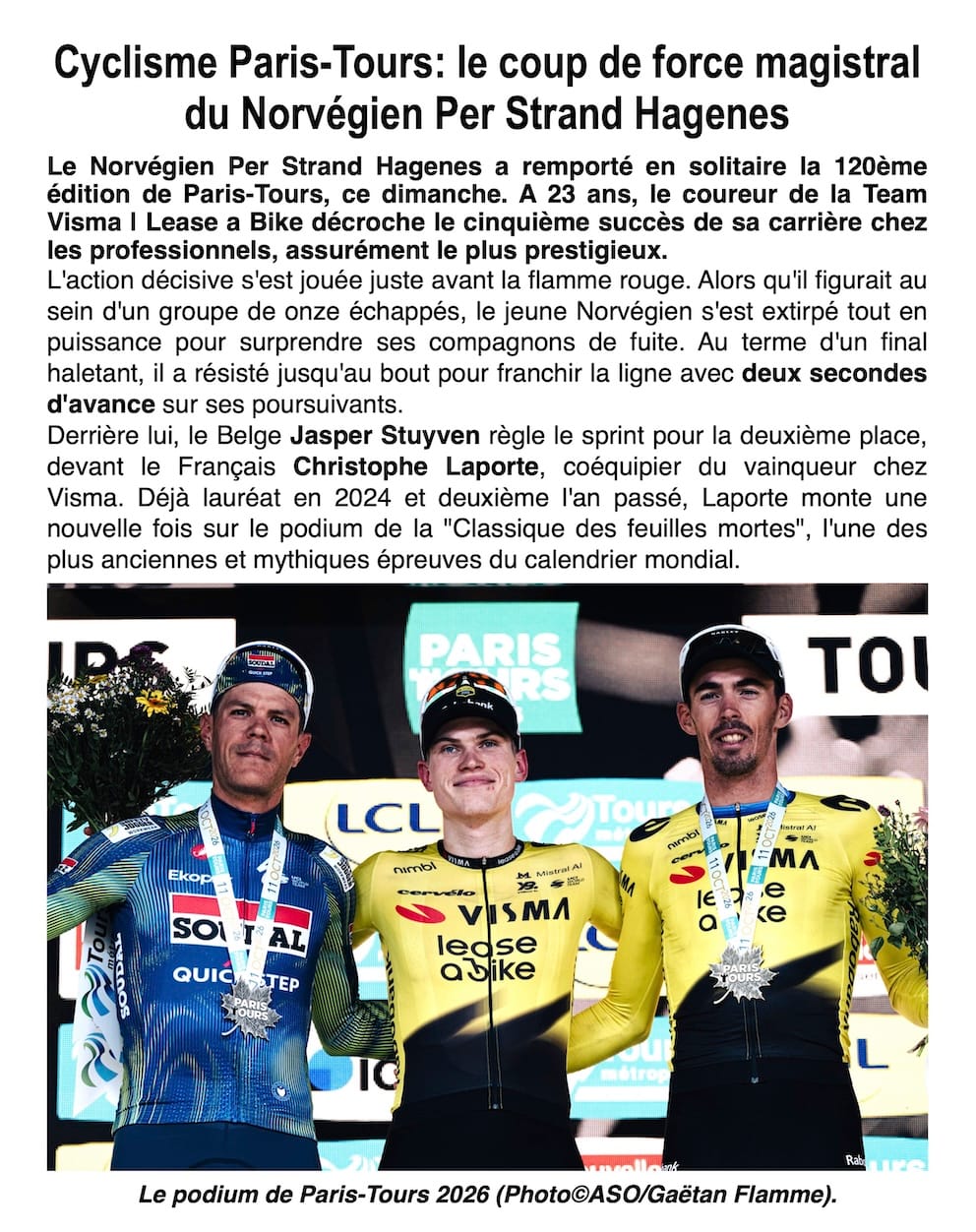 Paris-Tours : Hagenes, le coup maître du jeune Norvégien