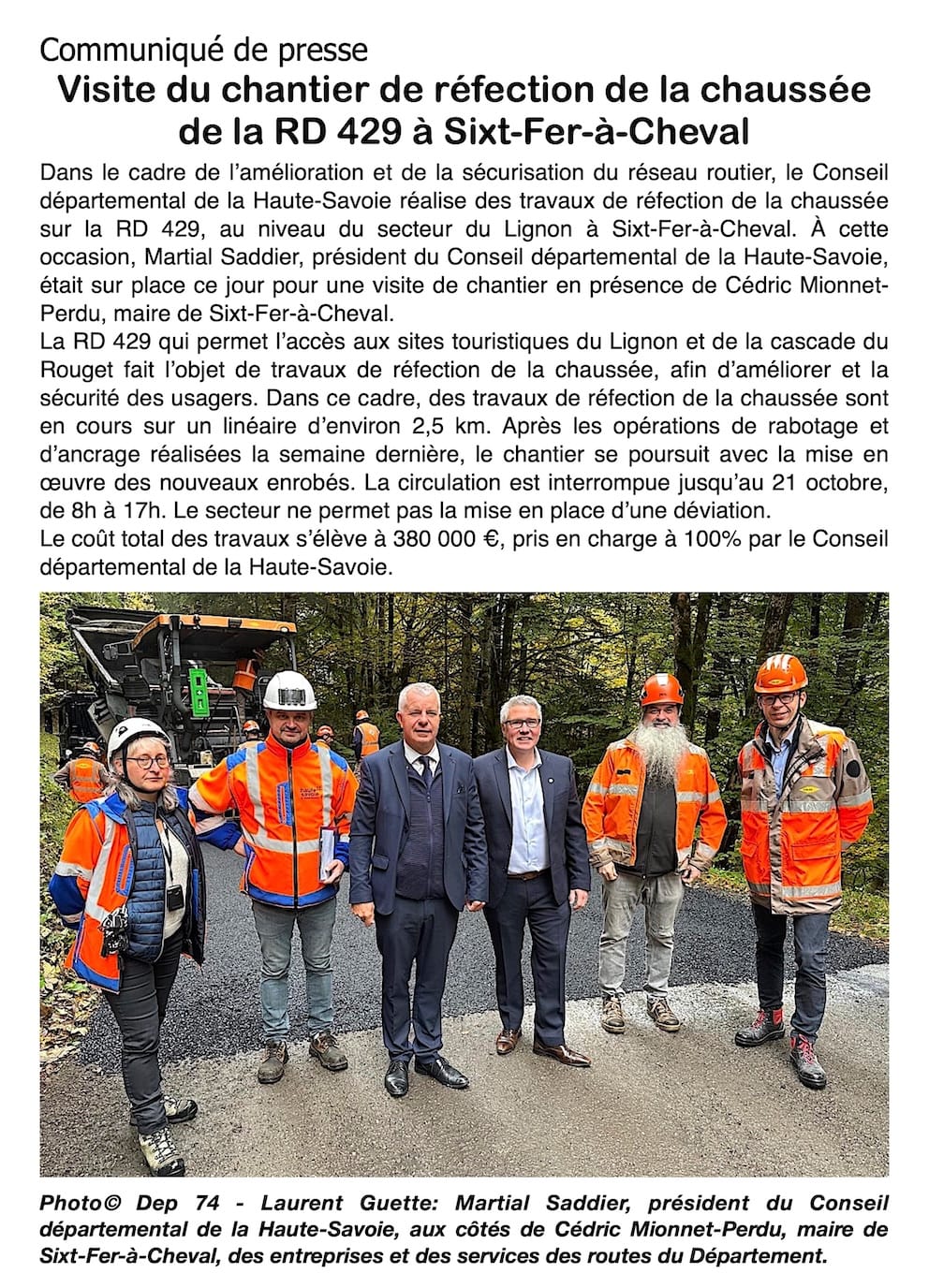 🚧 Travaux sur la RD 429 à Sixt-Fer-à-Cheval