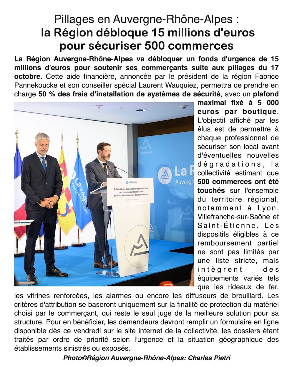 Aide post-émeutes : jusqu'à 5 000 € de la Région pour équiper les commerces face aux pillages