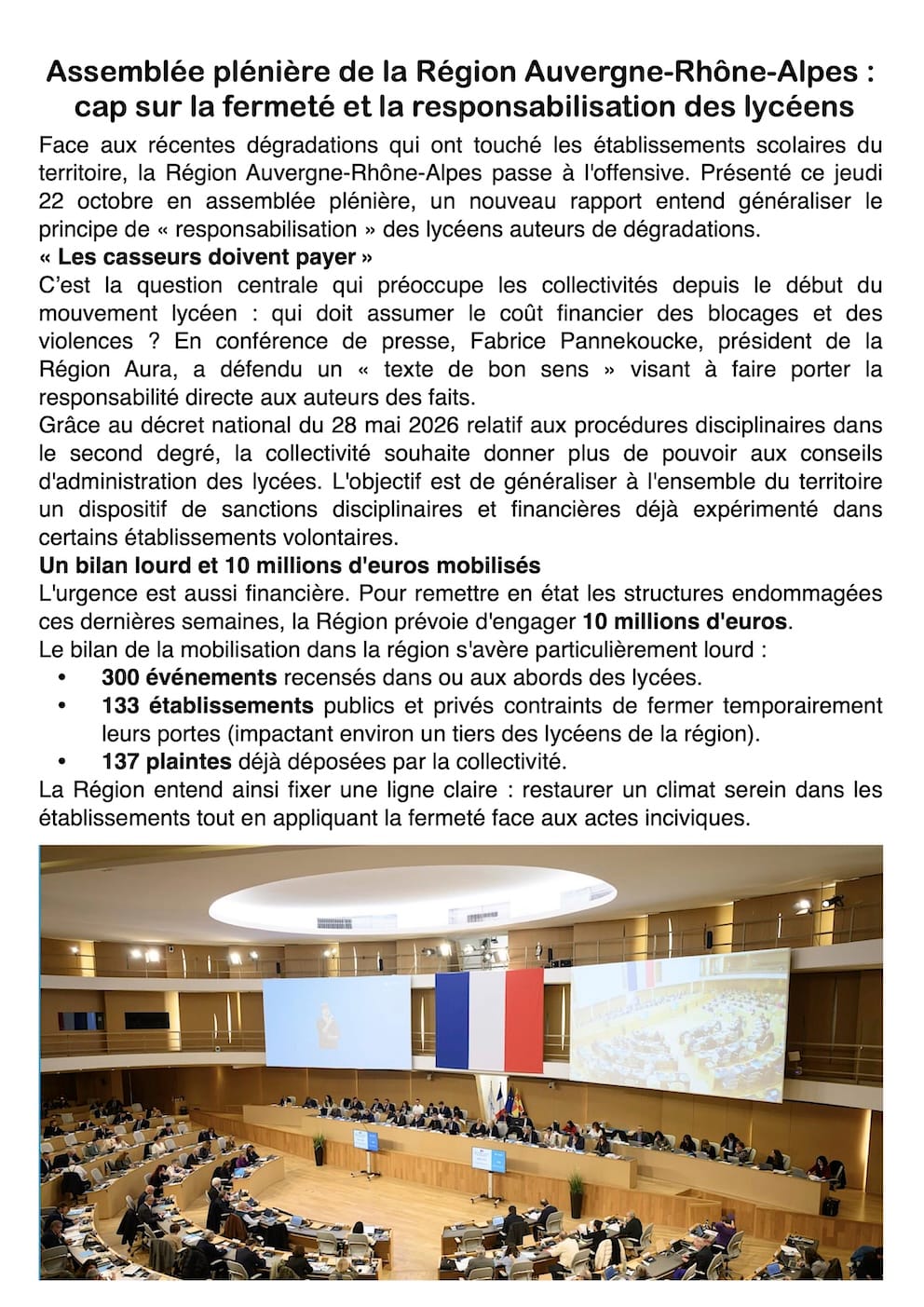 Lycées en Auvergne-Rhône-Alpes : cap sur la fermeté face aux dégradations
